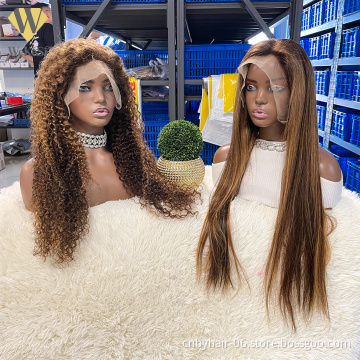 Bone Straight Human Hair Pre Pluck Lace Wig, P4/27 Raw Indian Cuticle Aligned Hair Lace Frontal Wig Human Hair Lace Front